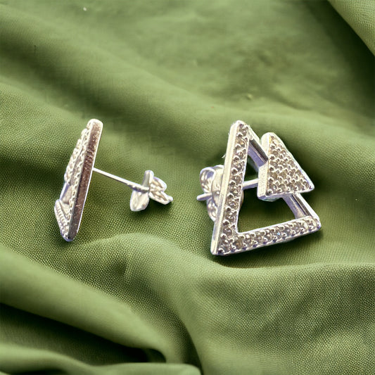 Zirconia Triangle Silver Earring