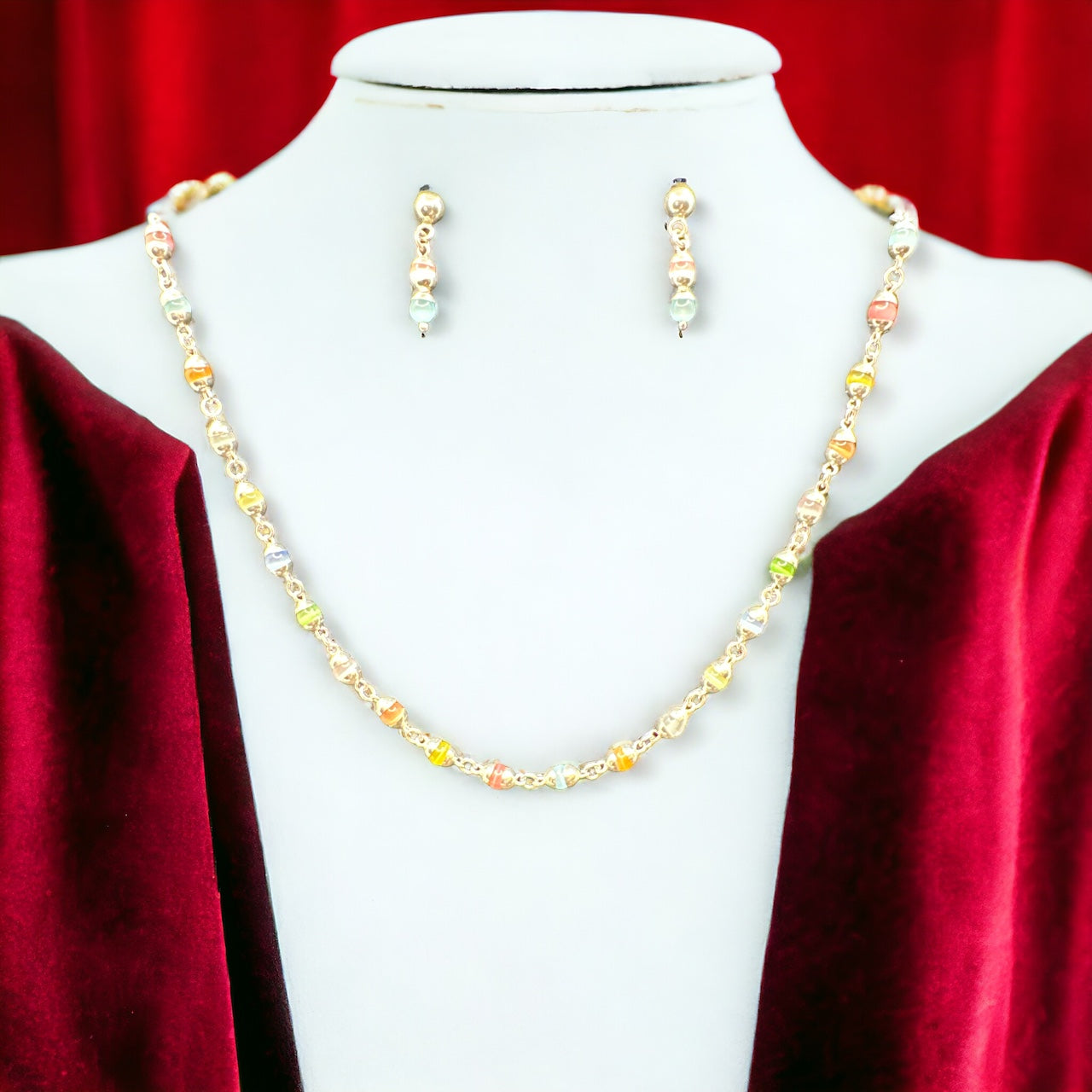 Silver Necklace with Multicolored Mini Cat's Eye Stones