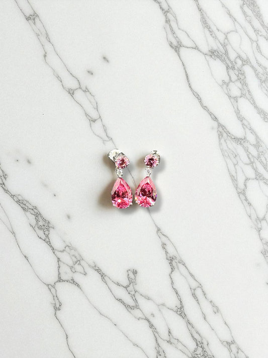 Silver Drop Earrings with Pink Swarovski Crystals