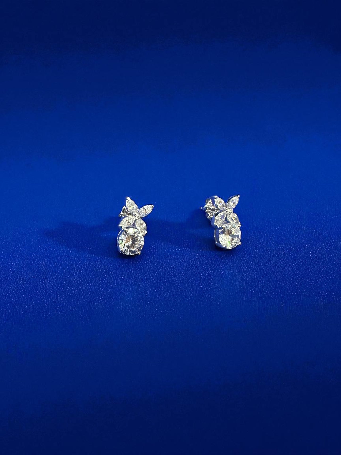 Silver Floral Stud Earrings with Swarovski Crystals