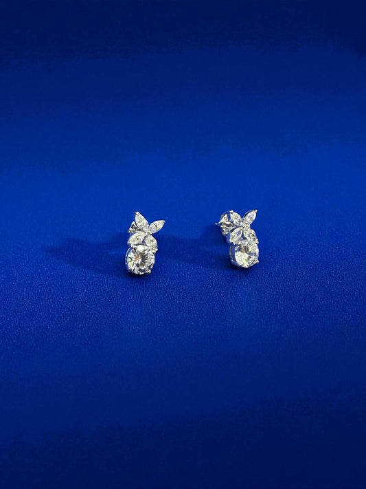 Silver Floral Stud Earrings with Swarovski Crystals