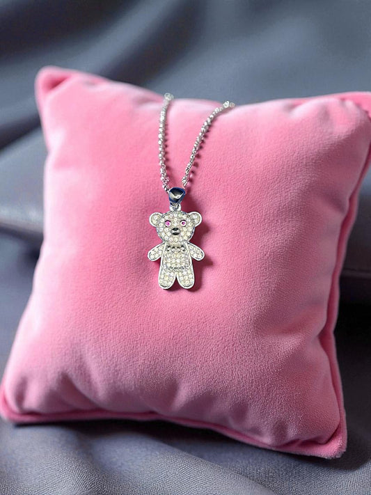 Silver Teddy Bear Pendant with Swarovski Crystals