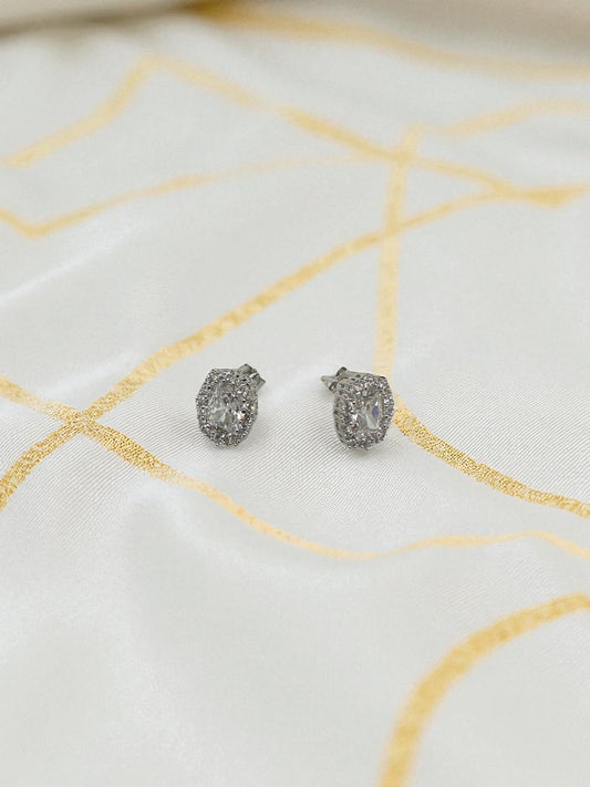 Silver Oval Halo Stud Earrings with Swarovski Crystals