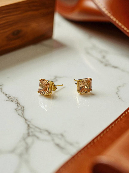Gold Stud Earrings with Clear Swarovski Crystals