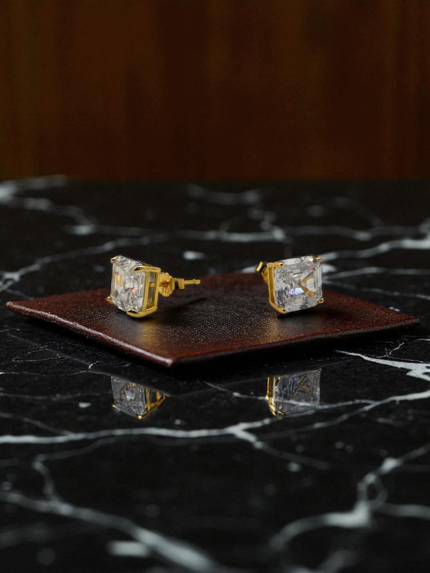 Gold Stud Earrings with Clear Swarovski Crystals