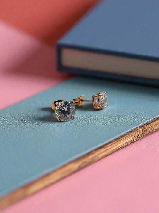 Gold Stud Earrings with Round Swarovski Crystals