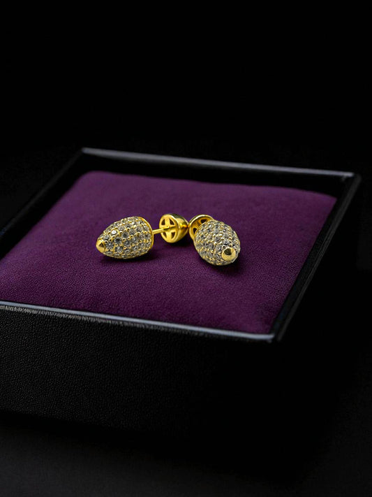 Gold Pinecone Stud Earrings with Swarovski Crystals