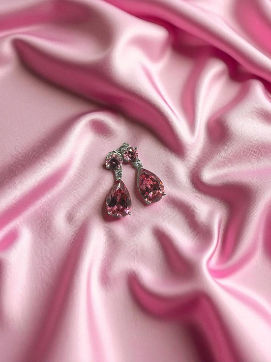 Silver Stud Earrings with Pink Swarovski Crystals
