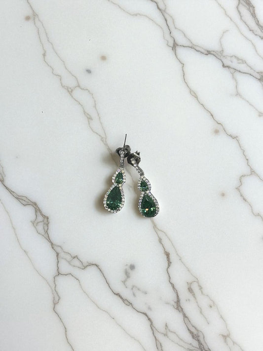Silver Drop Earrings with Green Swarovski Crystals
