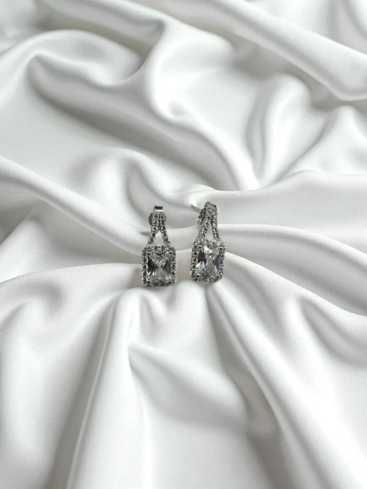 Silver Drop Earrings with Clear Swarovski Crystals