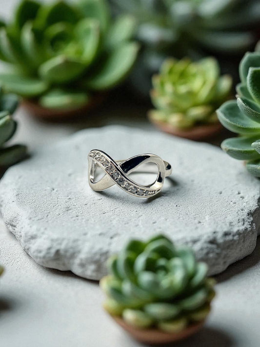 Half Crystal Infinity Ring