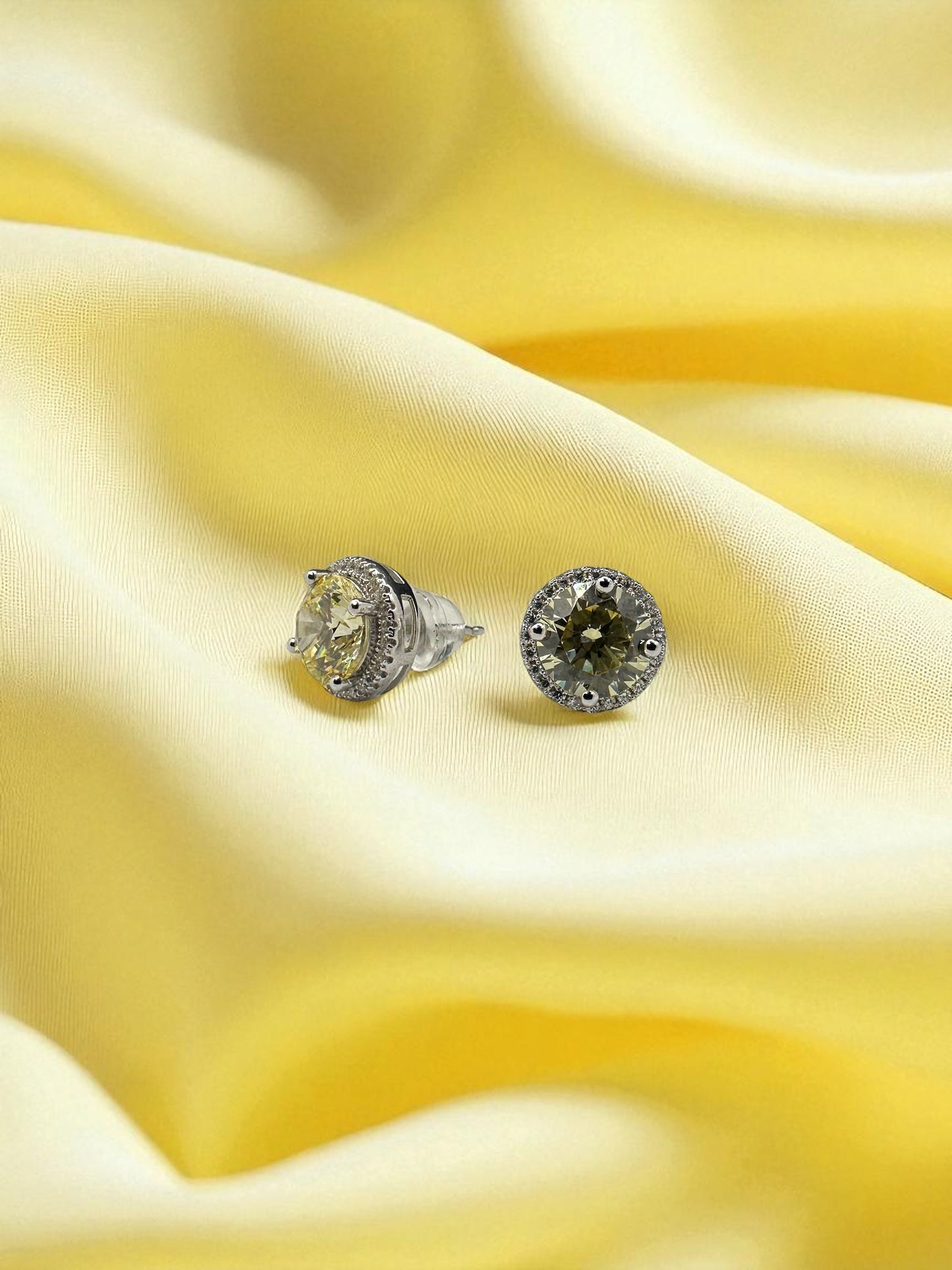 Silver Halo Stud Earrings with Yellow Swarovski Crystals