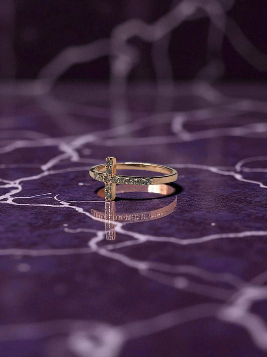 Silver Cross Ring with Crystals