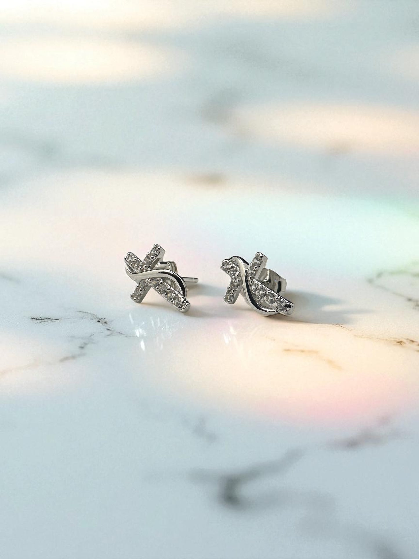Silver Crystal Cross with Knot Earrings