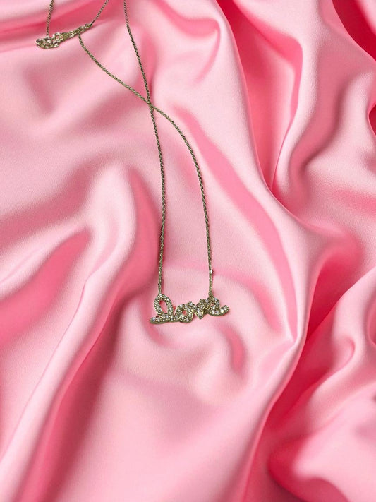 “Love” Necklace in Gold with Crystals