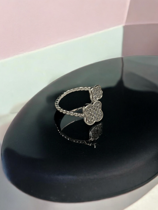Silver Ring with Double Clover Design