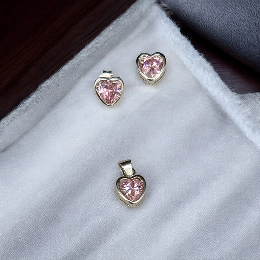 Pink Heart Jewelry Set (Pendant & Earrings)