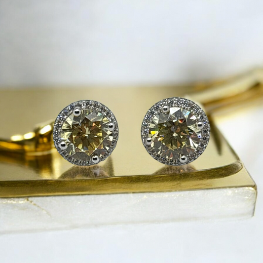 Silver Halo Stud Earrings with Yellow Swarovski Crystals