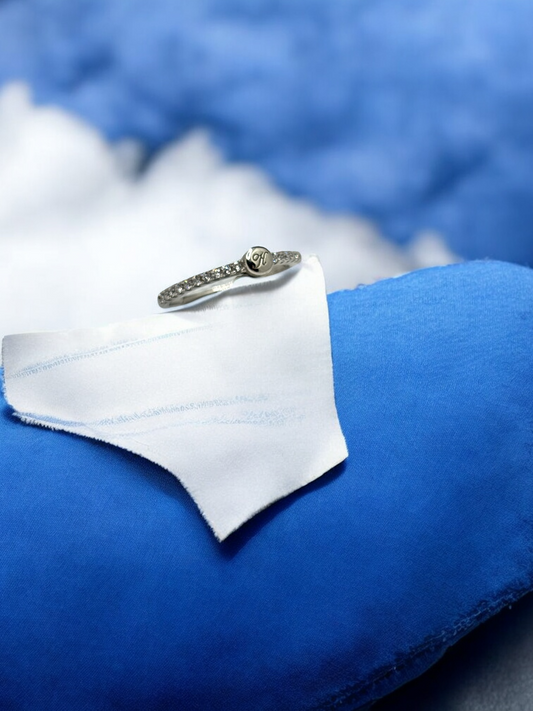 Silver Ring with Initial & Crystals