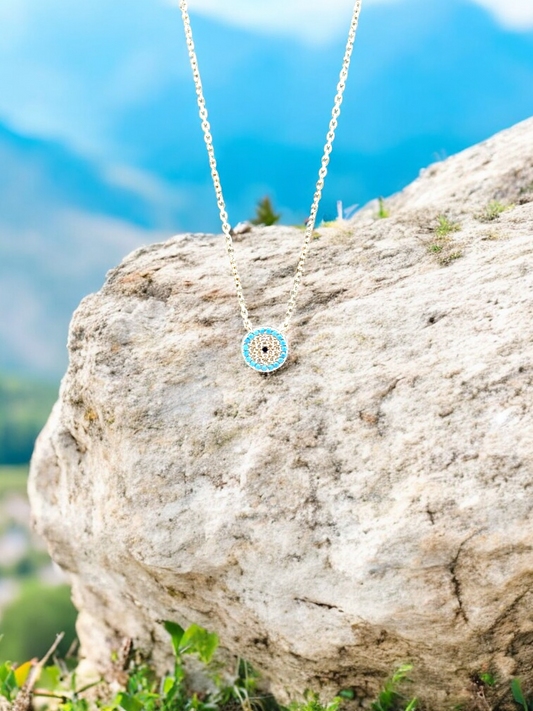 Silver Necklace with Blue Crystal Circle