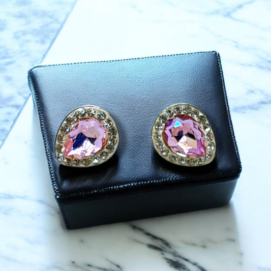 Pink Teardrop Earrings with Crystals