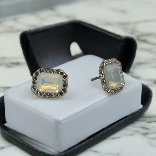 White Crystal Rectangular Earrings