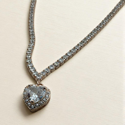 Heart Pendant Tennis Necklace