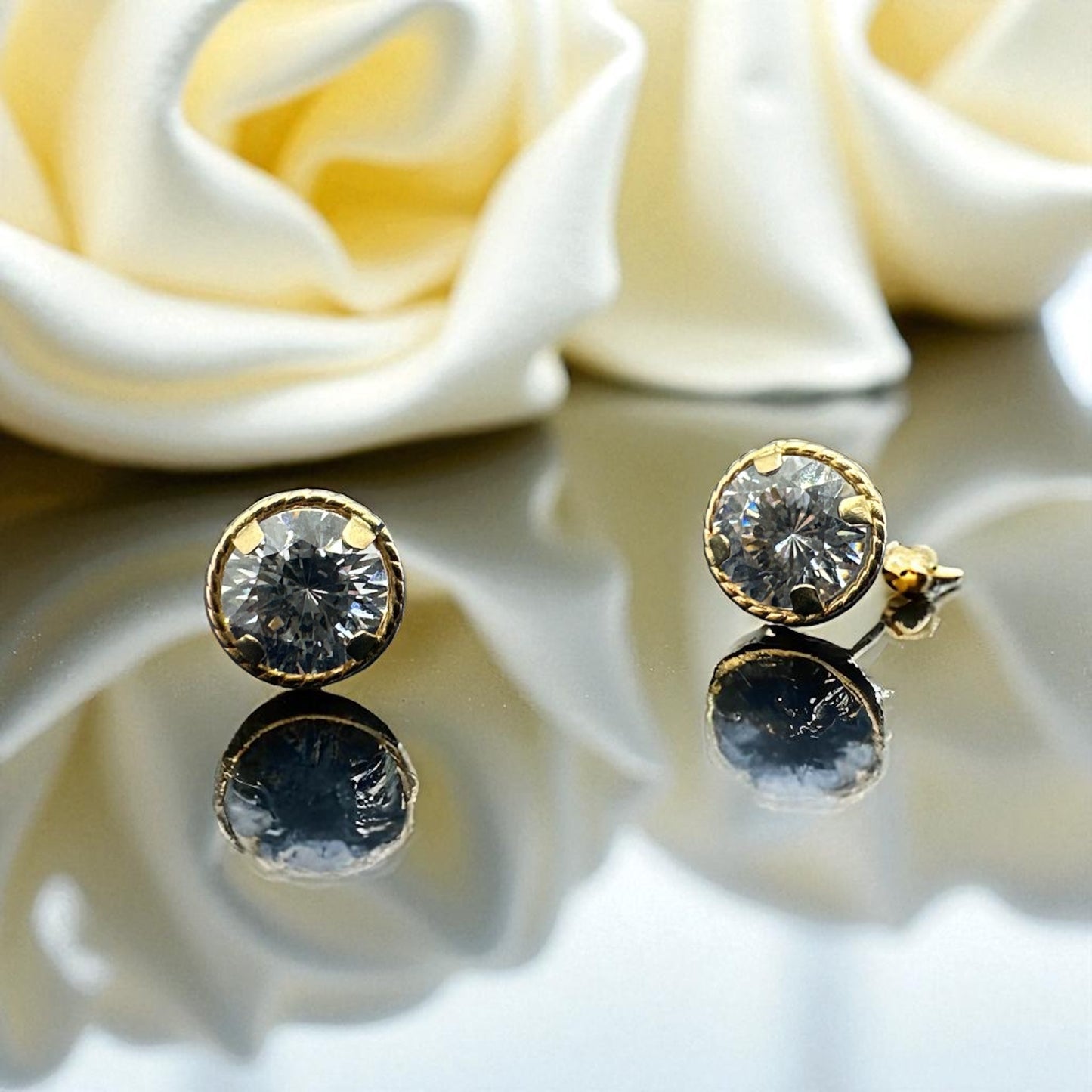 Gold Solitaire Stud Earrings