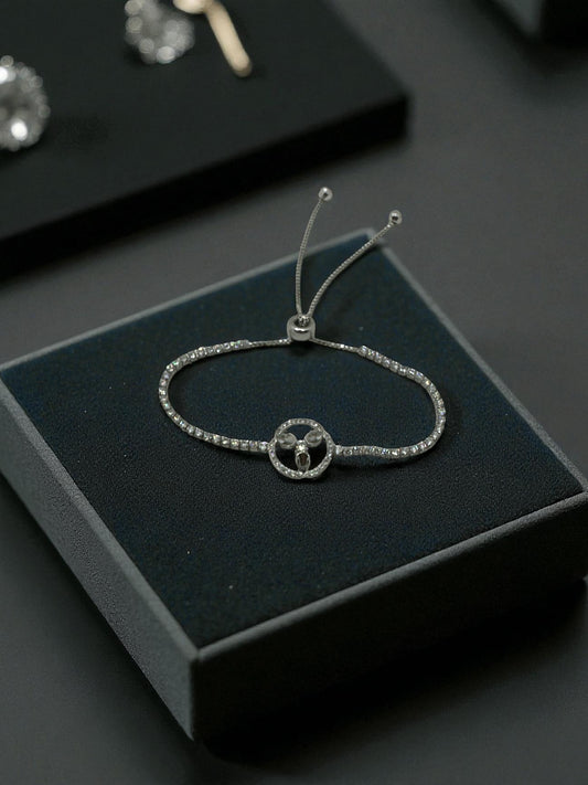 Circle Charm Adjustable Silver Bracelet