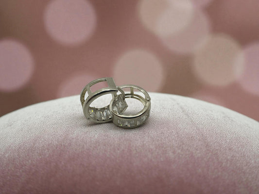 Silver Baguette Hoop Earrings