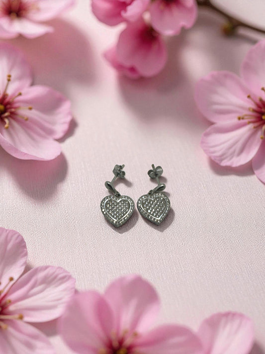 Pavé Heart Drop Earrings