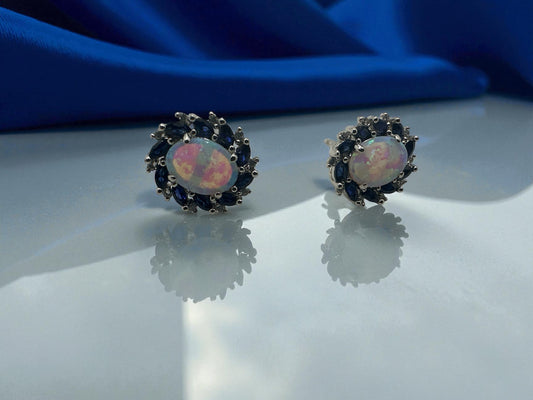 Opal and Sapphire Halo Earrings