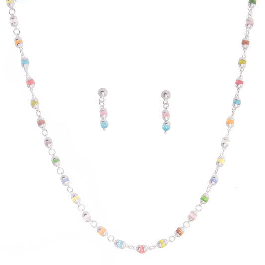 Silver Necklace with Multicolored Mini Cat's Eye Stones