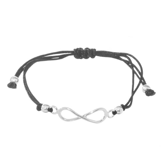 Silver infinity bracelet with thread - Black