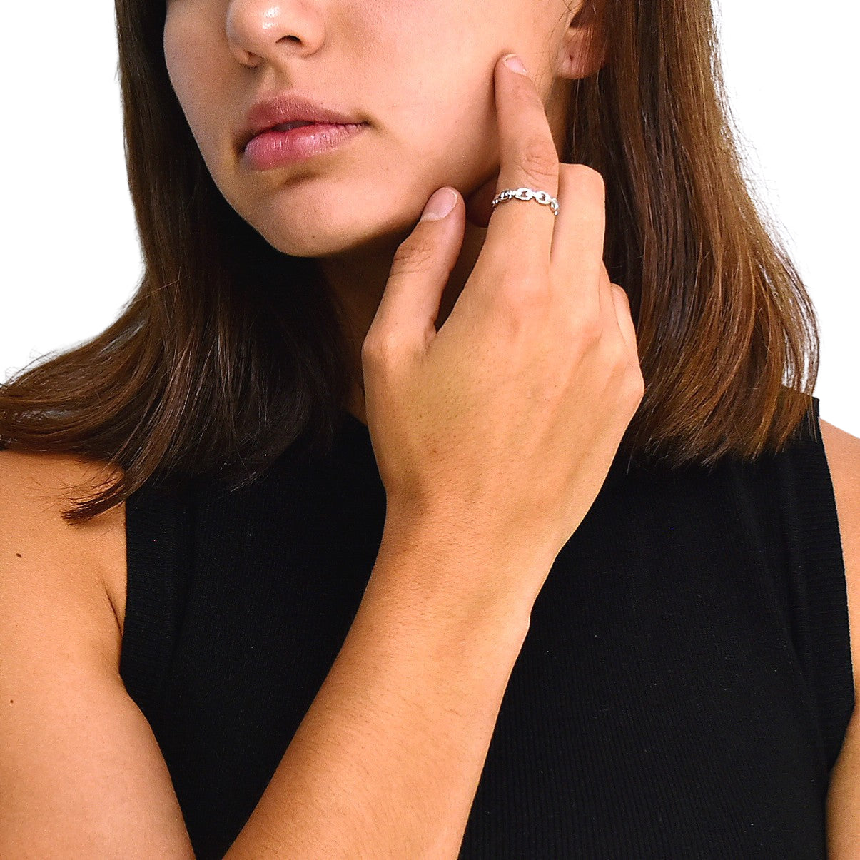 Silver Chain Ring With Zirconia