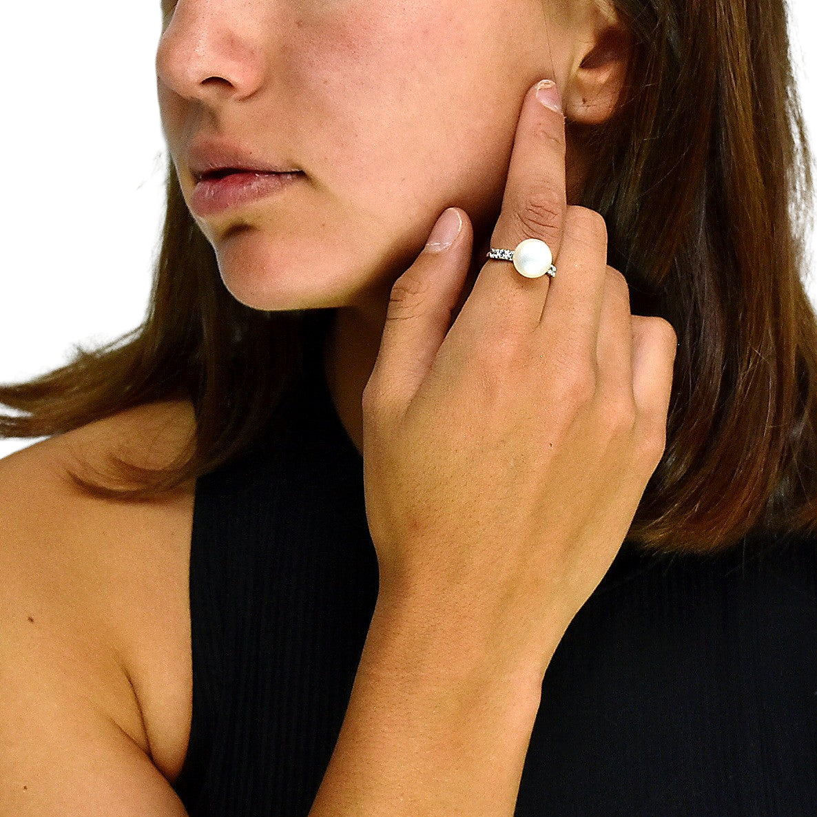 Anillo Con Perla y Circonitas Plata