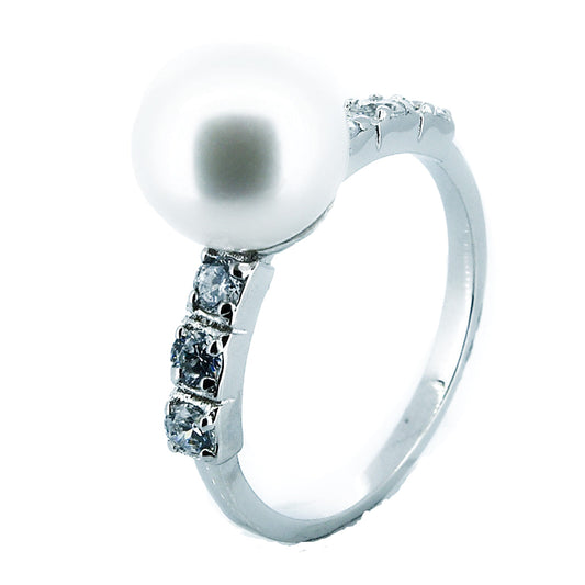 Anillo Con Perla y Circonitas Plata
