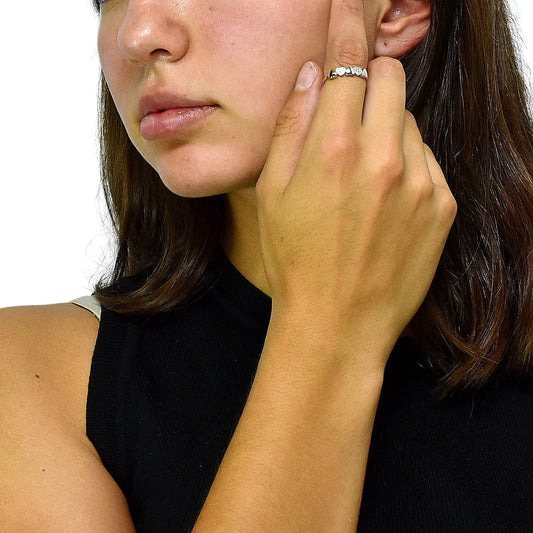 Silver Hearts Ring With Zirconia