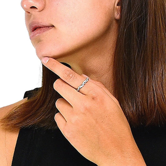Silver Ring Intertwined with Zirconia