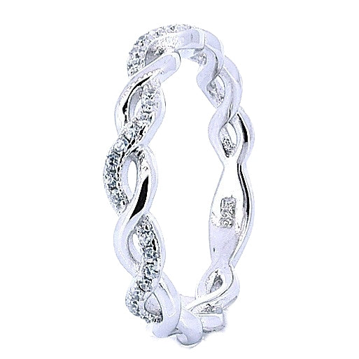 Silver Ring Intertwined with Zirconia