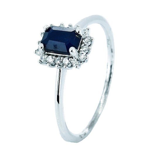 Silver Ring With Natural Rectangular Sapphire Stone