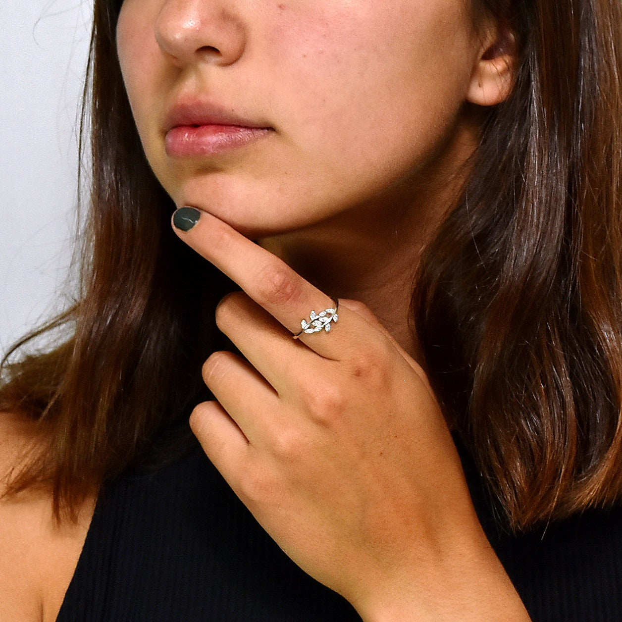 Anillo Hojas De Silver Con Circonia-Plarte