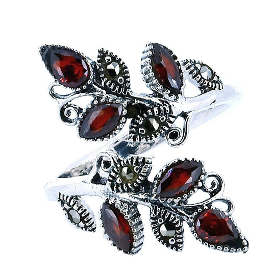 Sterling Silver Leaf Ring With Marquise