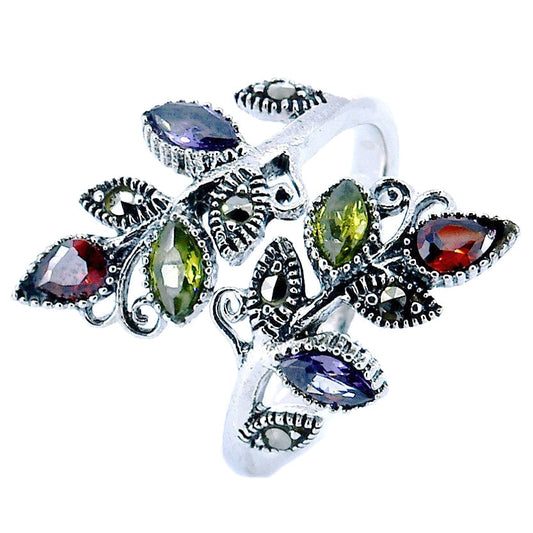 Sterling Silver Leaf Ring With Marquise