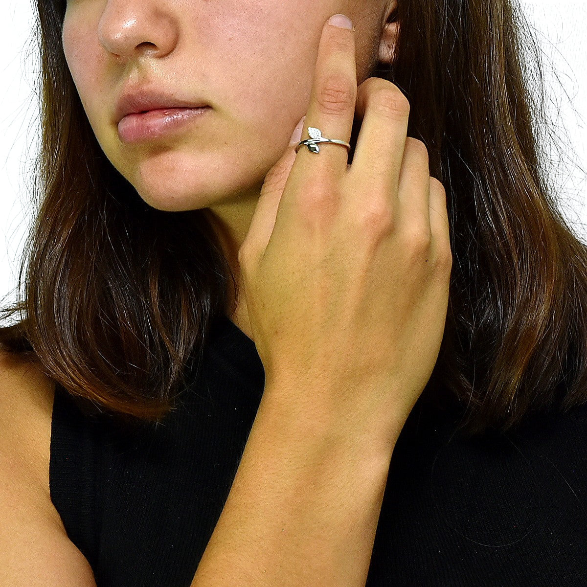 Silver Branch Ring With Zirconia