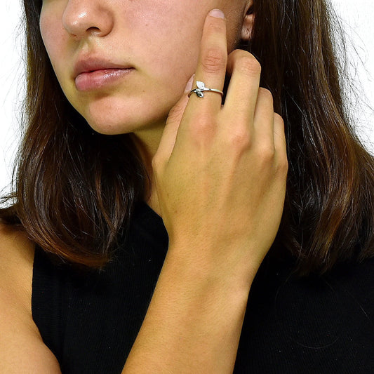 Silver Branch Ring With Zirconia