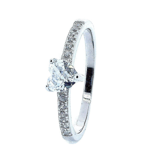 Silver Solitaire Heart Ring With Zirconia