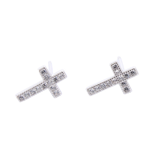 Cubic Zirconia Cross Stud Earrings