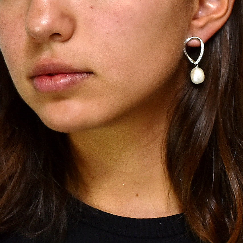 Arete De Silver Con Perla and zirconia-Silver Earrings-Plarte New