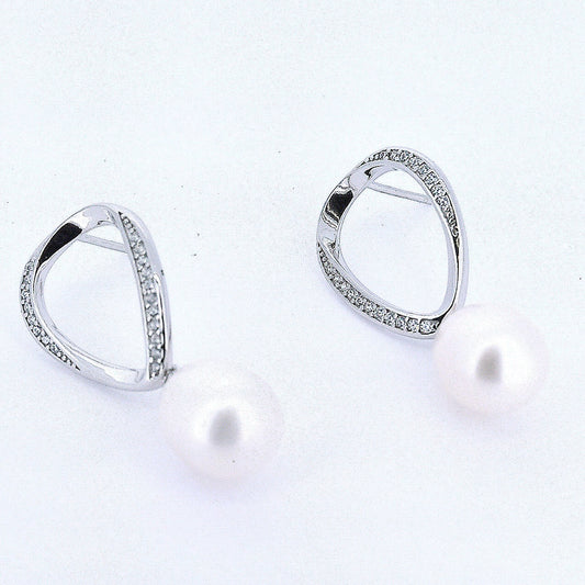 Arete De Silver Con Perla and zirconia-Silver Earrings-Plarte New